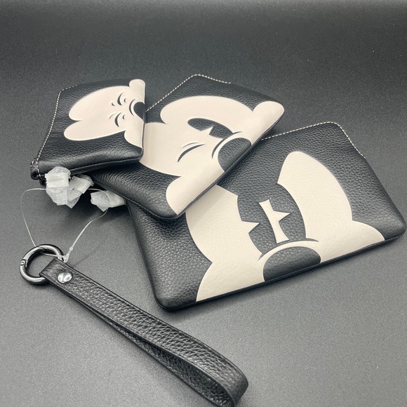 Disney X Coach Corner Zip Trio Wallets With Mickey Mouse Faces - Picture 1 of 15